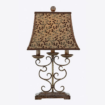 Q110T Vintage Embroidery Aged Ivory Painted Metal Base Table Lamp.